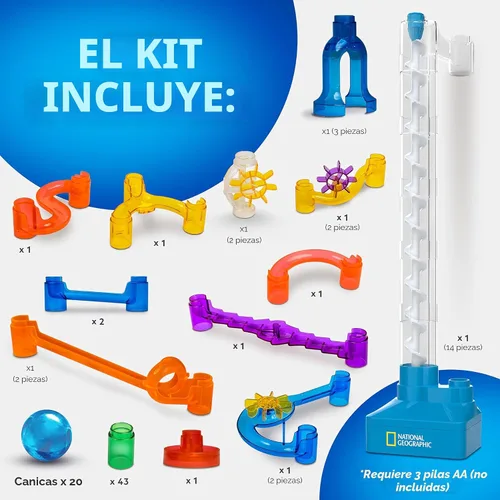 Miniatura 5 de National Geographic Marble Run con Elevador Motorizado, kit de laberinto de canicas de 95 piezas con elevación en espiral motorizada, 20 canicas