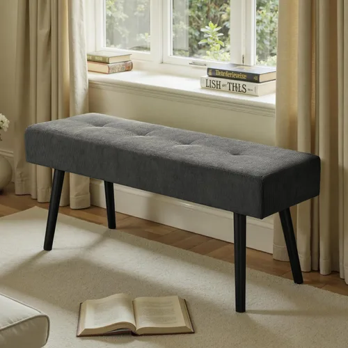 Miniatura 3 de Comfy to go Banco de Entrada – Banco Gris para Dormitorio, Otomana Moderna al Pie de la Cama, Bancos Acolchados de Pana para Sala de Estar