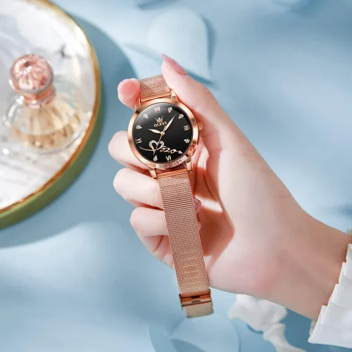 Miniatura 3 de OLEVS Relojes para mujer, correa de malla de oro rosa, vestido de moda, cuarzo japonés, impermeable, luminoso, para mujer, conjunto de pulseras