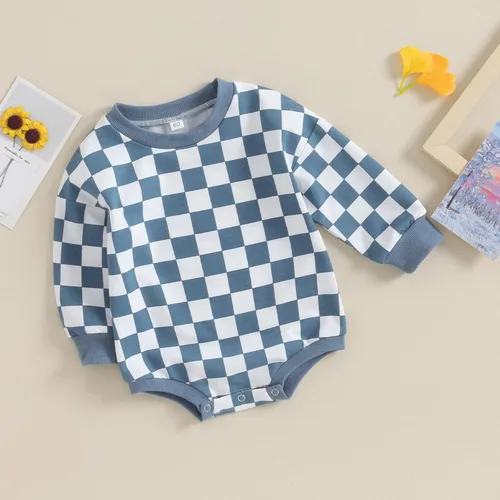 Miniatura 44 de Karuedoo Sudadera a cuadros para bebé niño y niña, mameluco de gran tamaño, manga larga, con burbujas, ropa neutra para otoño