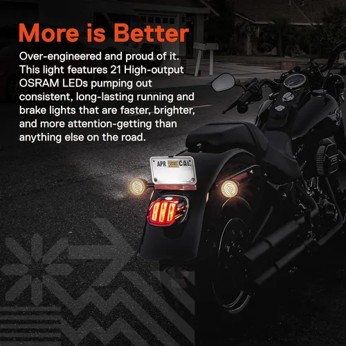 Miniatura 3 de Luz trasera LED TRUE MODS para Harley Davidson - Ensamblaje de lámpara de parada roja cuadrada con diseño de garra y licencia en la parte superior