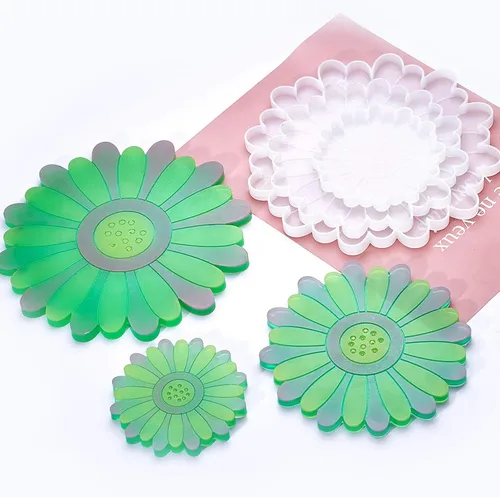 Miniatura 6 de Vilihkc 4 moldes de resina de silicona de margaritas para bandeja de resina epoxi para bricolaje de resina para decoración del hogar (1 medio 3S)
