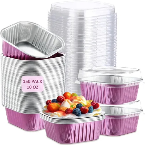 Miniatura 16 de Aoriher 150 piezas de moldes mini para pasteles de 10 onzas con tapas, tazas de horneado de papel de aluminio cuadradas desechables de 4" x 4