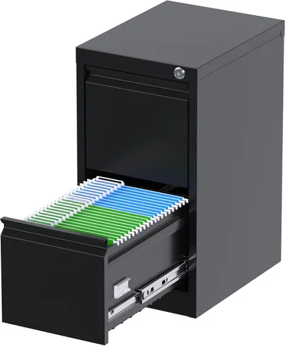 Metal Vertical File Cabinet with 2 Drawers and Lock, Steel Filing Storage Cabinet for Home Office, Fits Letter/Legal/A4 Folders, Black, Assembly