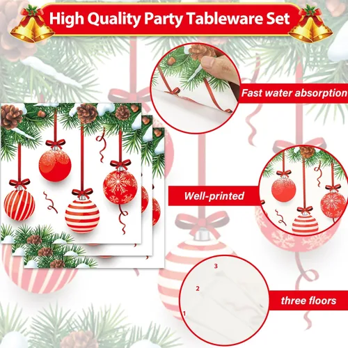 Miniatura 3 de 50 piezas de servilletas de Navidad para invitados, paquete de 3 capas, servilletas desechables de papel para fiestas, bolas de Navidad, servilletas