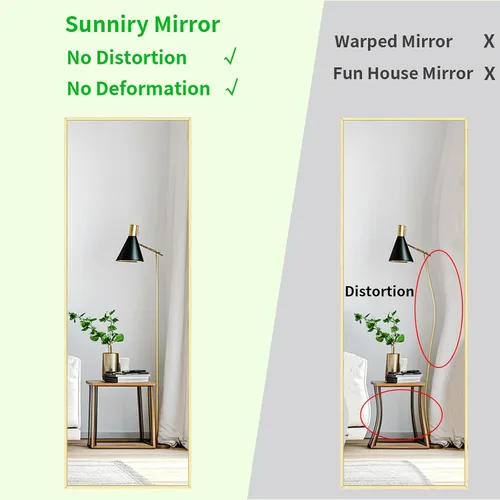 Miniatura 4 de Sunniry Espejo de suelo dorado de 48 x 16 pulgadas, espejo de cuerpo completo con marco de metal de aluminio, espejos de piso para guardería