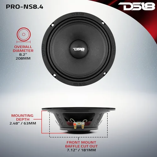 Miniatura 5 de DS18 PRO-NS6.4 - Altavoz poco profundo de 6.5 pulgadas de audio para automóvil, rango medio, 300 W máximo, 150 W RMS, 4 ohmios, imán de neodimio
