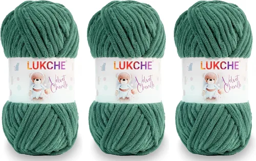 Miniatura 41 de Hilado de chenilla de terciopelo para amigurumi y punto de crochet súper voluminoso 100 gr (69,0 m) (Grosor del hilo 8 mm) (Verde espárrago) 1