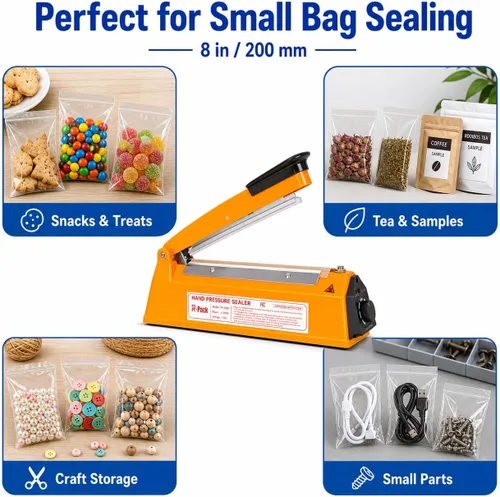 Miniatura 6 de Sellador térmico por impulso con barra de sellado, máquina de sellado y corte de bolsas de alta resistencia, 2 reemplazos adicionales