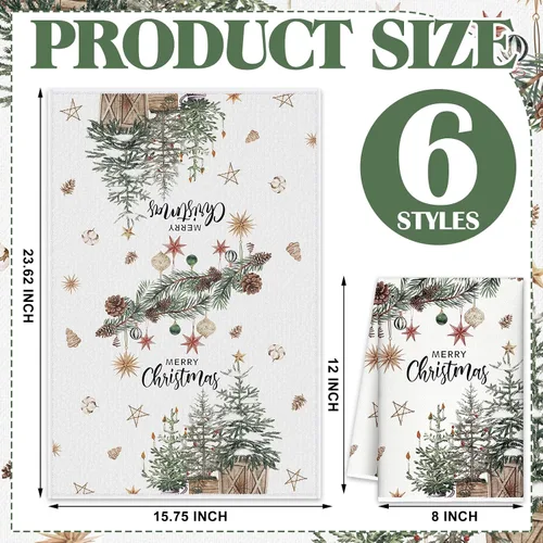Miniatura 3 de FuWeave Toallas de Cocina Navideñas Beige Paños de Cocina con Árbol Navideño Toallas de Mano Decorativas Hello Winter Absorbentes Pelota de Guantes