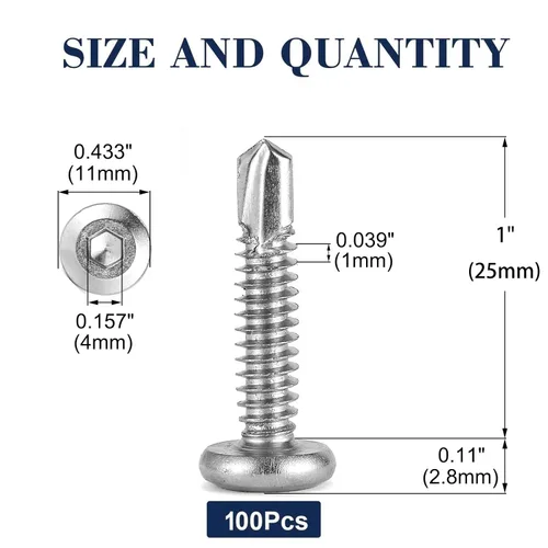 Miniatura 2 de 12 tornillos de cabeza plana de acero inoxidable de 1 pulgada, 100 unidades, unidad de enchufe Allen, autorroscante