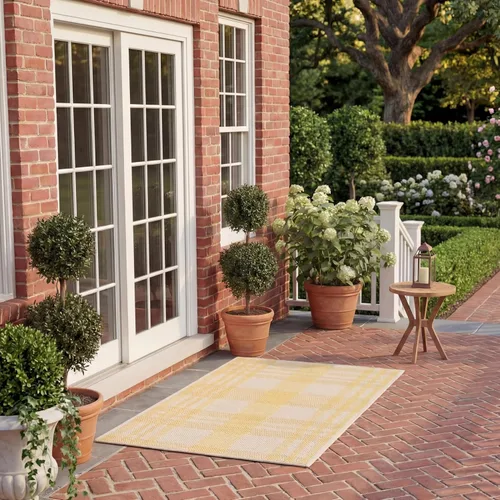 Miniatura 70 de SAFAVIEH Alfombra Lavable para Exteriores Colección Courtyard - 2'3" x 4', Beige y Azul, Patrón a Cuadros, No Desprende Pelusa y Fácil Limpieza