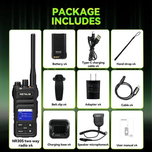 Miniatura 8 de Retevis NR30S Radio de 2 vías de largo alcance, IP67 radios bidireccionales impermeables con micrófono, cancelación de ruido, 2800 mAh, llamada