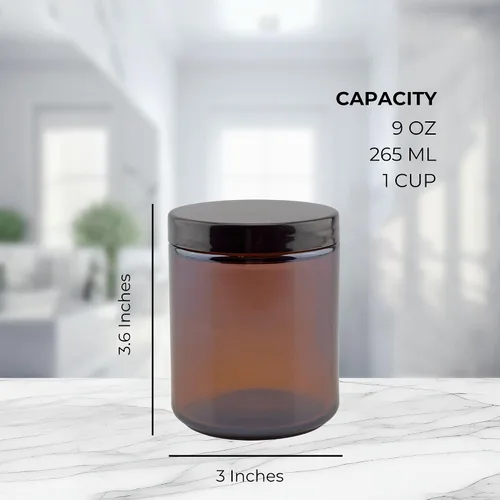 Miniatura 6 de Cornucopia Brands Tarros de vidrio ámbar de 8 onzas / 9 onzas (paquete de 6) tarros de cosméticos de lados rectos, ideales para mantequilla