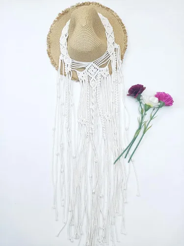 Miniatura 2 de kiido Tocado de novia con velo de novia, diadema bohemia hecha a mano, macramé, tiara nupcial, 39 pulgadas