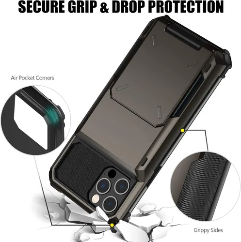 Miniatura 5 de Nvollnoe Funda para iPhone 12/12 Pro con Portarjetas [Almacena 5 Tarjetas] Funda Cartera de Doble Capa Resistente de Servicio Pesado a Prueba