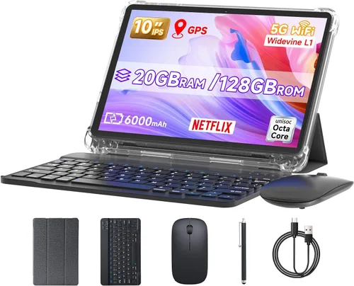 DIGITHINK Tablet PC de 128 GB 10 pulgadas Android 15.0, tabletas Android, DDR4 4 GB RAM+16 GB Extend 20GB ROM 128GB Memoria 2MP+8MP Dual Camera,