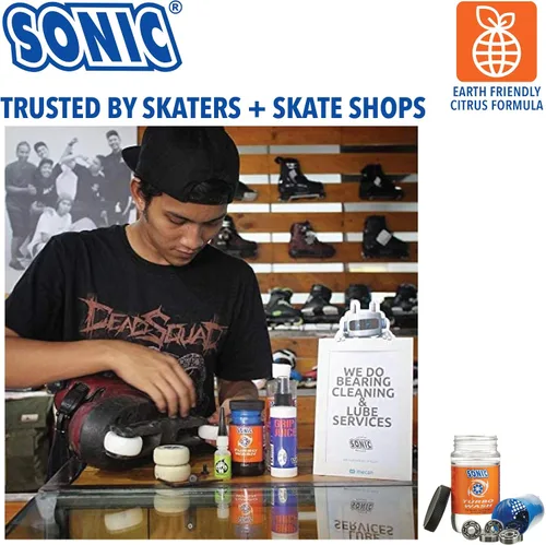 Miniatura 6 de SONIC Turbo Wash, kit completo de limpieza de rodamientos de patines incluye limpiador cítrico de 8 onzas, patines en línea, patines de ruedas