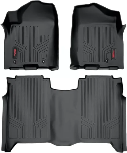 Rough Country Alfombrillas para todo tipo de clima para Nissan Titan Crew Cab (2004-2015), antideslizante, impermeable, flexible, juego delantero y