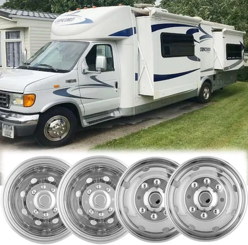 Miniatura 18 de Juego de simuladores de rueda de acero inoxidable pulido de 16 pulgadas para doble rueda, compatible con Dodge, Mercedes y Freightliner Sprinter Van