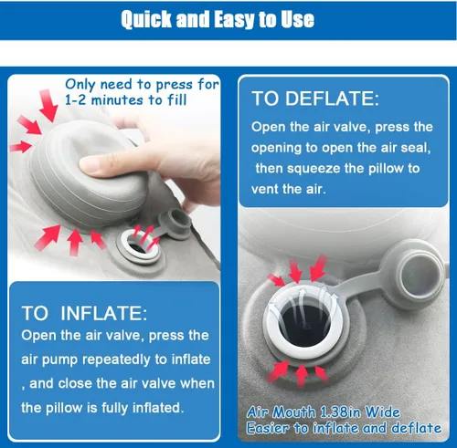 Miniatura 4 de Paquete de 2 reposapiés inflables para viajes aéreos, reposapiés de viaje en avión, altura ajustable, coche/avión, almohada reposapiés con bomba