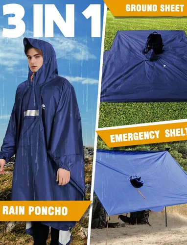 Miniatura 103 de ANYOO Poncho de lluvia con capucha para adultos, impermeable, ligero, para hombres y mujeres, chaqueta de lluvia reutilizable para emergencias al
