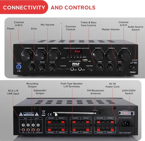 Miniatura 4 de Pyle Sistema de amplificador de audio para el hogar inalámbrico Bluetooth - Receptor estéreo de potencia de sonido de 6 canales actualizado de 750