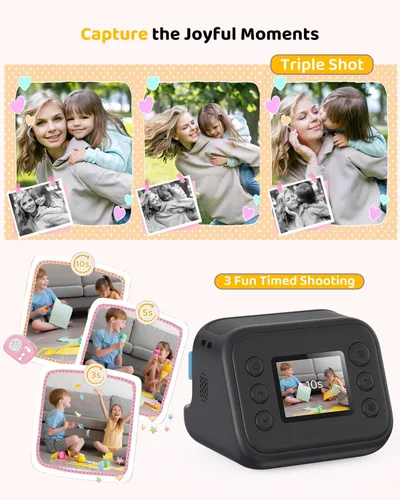 Miniatura 4 de Cámara de impresión instantánea en color para niños – Cámara para niños con 5 papeles fotográficos de color, video de 48MP y 1080P, 21 marcos