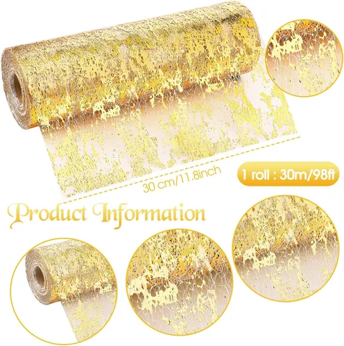 Miniatura 2 de Tegeme Camino de mesa dorado metálico de 11 pulgadas x 33 pies con purpurina metálica fina decoración de mesa de tela dorada con lentejuelas