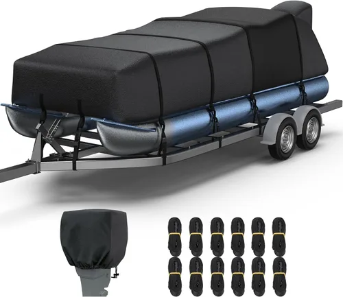 RVMasking Cubierta para barco pontón con cubierta para motor, 1400D resistente reforzada en el medio, cubierta impermeable para barco de grado