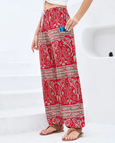 Miniatura 7 de QIANXIZHAN Pantalones de harén para mujer, pantalones hippie palazzo, pantalones bohemios, ropa de yoga con bolsillos