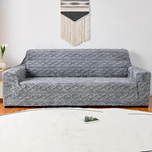 Miniatura 9 de vctops Funda elástica de jacquard geométrico de 4 plazas, 1 pieza con parte inferior elástica, suave y mullida, protector de muebles para niños