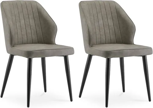 CLIPOP Juego de 2 sillas de comedor, sillas de comedor de piel sintética, sillas de comedor modernas de mediados de siglo, sillas de cocina Gris