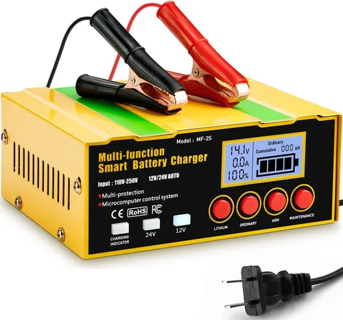 Cargador de batería inteligente de 12 amperios, litio, plomo-ácido (AGM/Gel/SLA), cargador de batería de automóvil con reparación por pulsos,