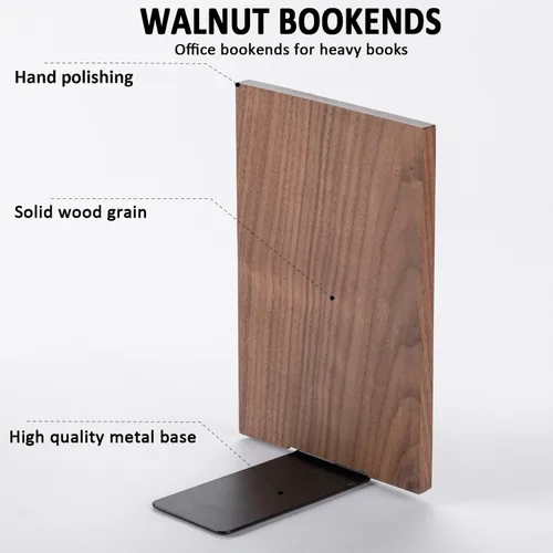 Miniatura 4 de Muso Wood Extremos de libros hechos a mano de nogal, sujetalibros antideslizantes para estantes, extremos grandes y resistentes para libros pesados