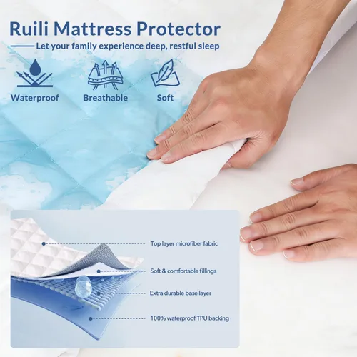 Miniatura 2 de Protector de colchón de tamaño King, impermeable, lavable, funda acolchada, protección de cama ajustable, almohadilla de cama de plástico sin ruido