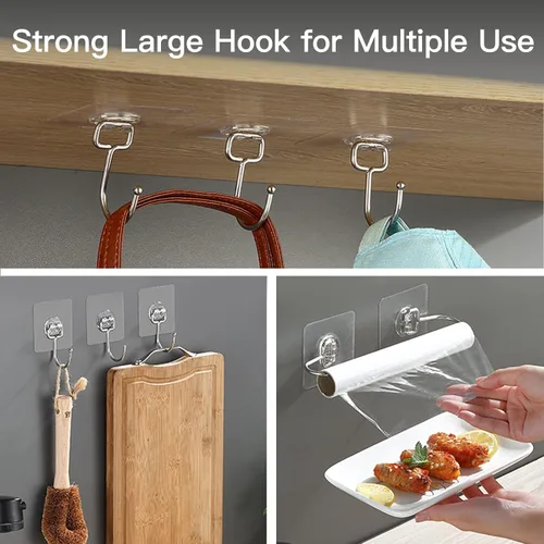 Miniatura 7 de Ganchos adhesivos grandes para colgar, 44 libras (máx.), paquete de 30 unidades, ganchos de pared sin clavos, autoadhesivos, transparentes