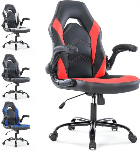 Miniatura 15 de YSSOA Silla giratoria de videojuegos y para oficina, ergonómica, con respaldo alto y asiento de altura ajustable, color rojo Rojo con reposapiés