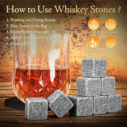 Miniatura 4 de Juego de regalo de rocas de whisky para hombres, papá, novio, juego de vasos de whisky con 2 piedras de whisky y posavasos, regalos para el Día