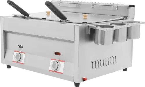 Miniatura 5 de Freidora comercial para encimera, 2 x 6.3 cuartos de galón, gran capacidad, doble tanque de gas, freidora de gas comercial de acero inoxidable con 2