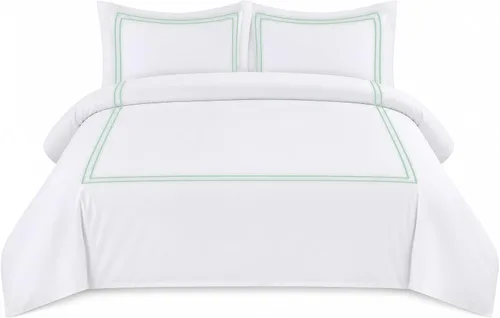 Miniatura 11 de BedDecor Lujoso juego de funda de edredón de algodón egipcio de 400 hilos, 1 pieza con hermoso bordado de 2 rayas
