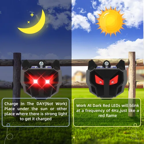 Miniatura 7 de Repelente solar nocturno de animales (paquete de 4) – Disuasorio de animales de ojo depredador mejorado 2026 con luces intermitentes rojas duales