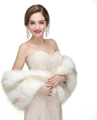 Miniatura 4 de Chal de piel sintética para mujer, para novia, boda, fiesta, lana artificial azul