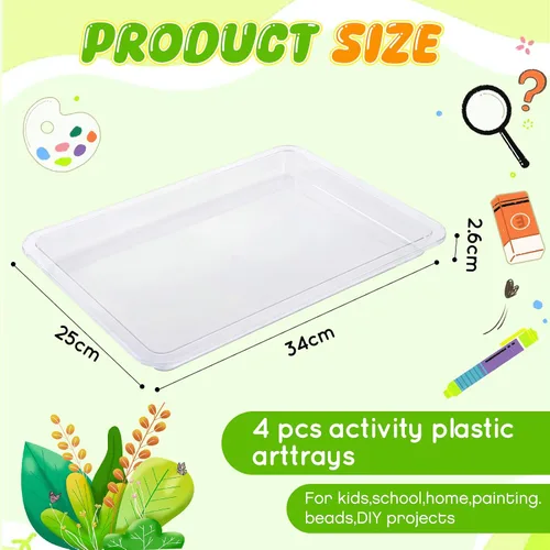 Miniatura 2 de Remerry 4 bandejas de arte de plástico apilables para manualidades, bandeja de arena para el aula, organizador de pintura sensorial para niños