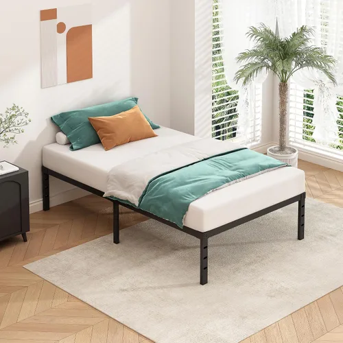 Miniatura 4 de HLIPHA - Base de cama metálica de plataforma de 12 pulgadas de altura, no necesita somier, base de cama tamaño individual con listones de soporte