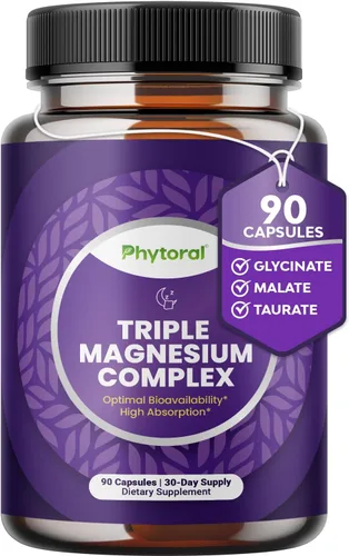 Cápsulas de complejo de magnesio altamente potentes, mezcla de magnesio triple con taurato glicinato y malato, suplemento de 400 mg que apoya la