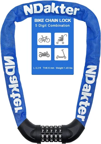 Miniatura 59 de NDakter Cerradura de cadena para bicicleta, combinación de 5 dígitos, resistente, antirrobo, cerradura de bicicleta de seguridad