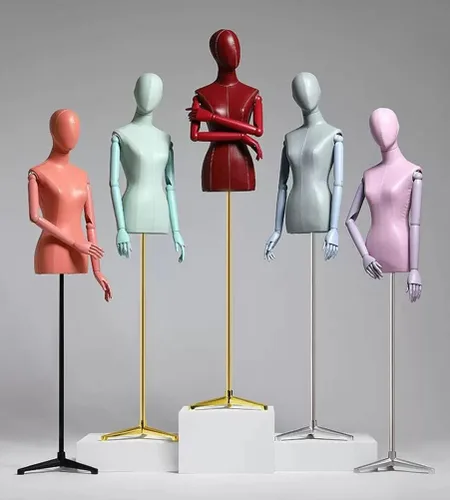 Miniatura 2 de Maniquí de forma de vestido femenino, torso de maniquí de cuerpo de poliuretano con soporte de metal ajustable en altura, brazos de madera, cuerpo