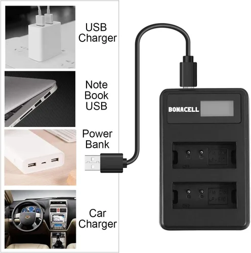 Miniatura 5 de Bonacell Paquete de 2 baterías LP-E10 y cargador dual LCD compatible con Canon EOS EOS 1100D, EOS 1200D, EOS 1300D, 1500D, 2000D, 3000D, Rebel T3
