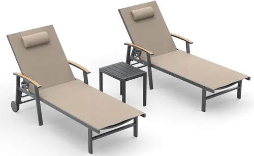 Miniatura 24 de Ciokea Sillón para exteriores con almohada, tumbona de aluminio de 5 posiciones con ruedas y reposabrazos, silla de piscina resistente de 400 libras
